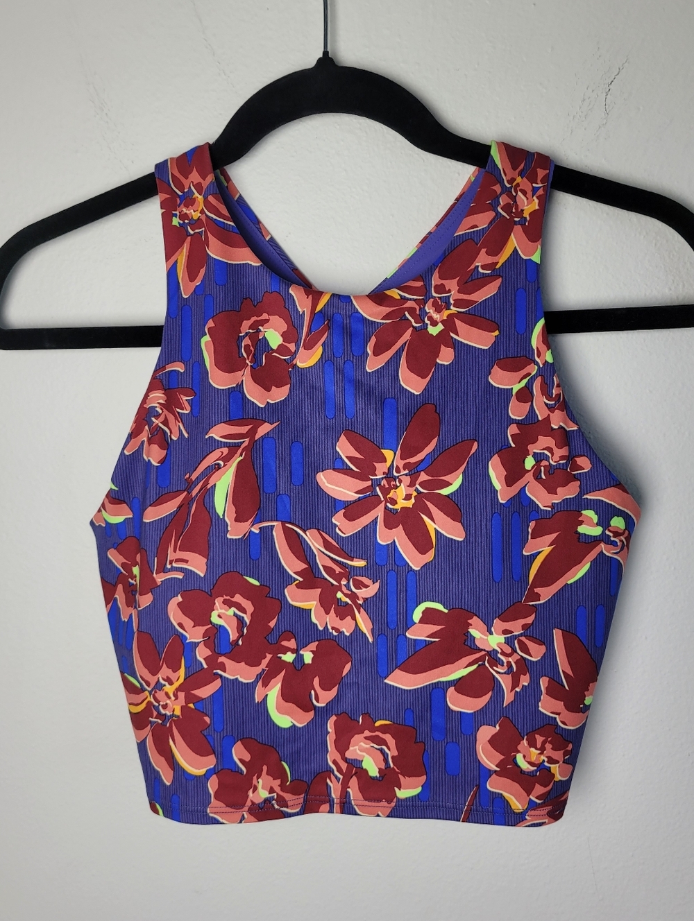 ATHLETA Conscious Crop Printed Top Bra Bralette Size Small Blue Floral YOGA